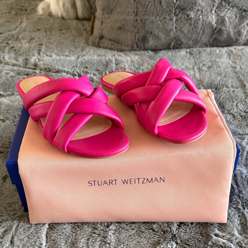 Stuart Weitzman Braided Slide Sandals in Hot Pink